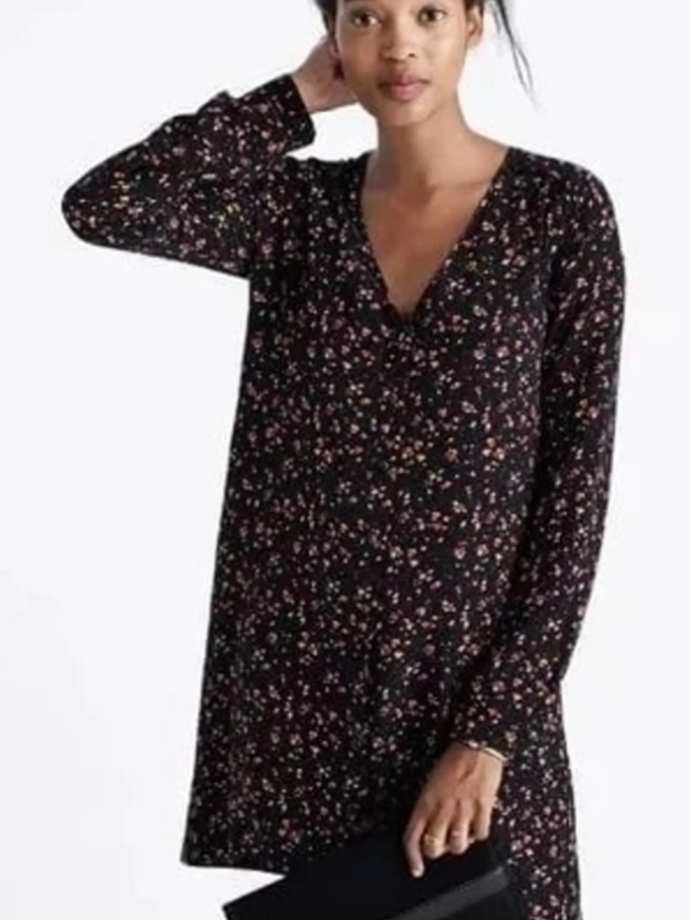 Madewell by Sézane Black Floral Scoop-Neck Top with Tiny Multicolor Blossoms